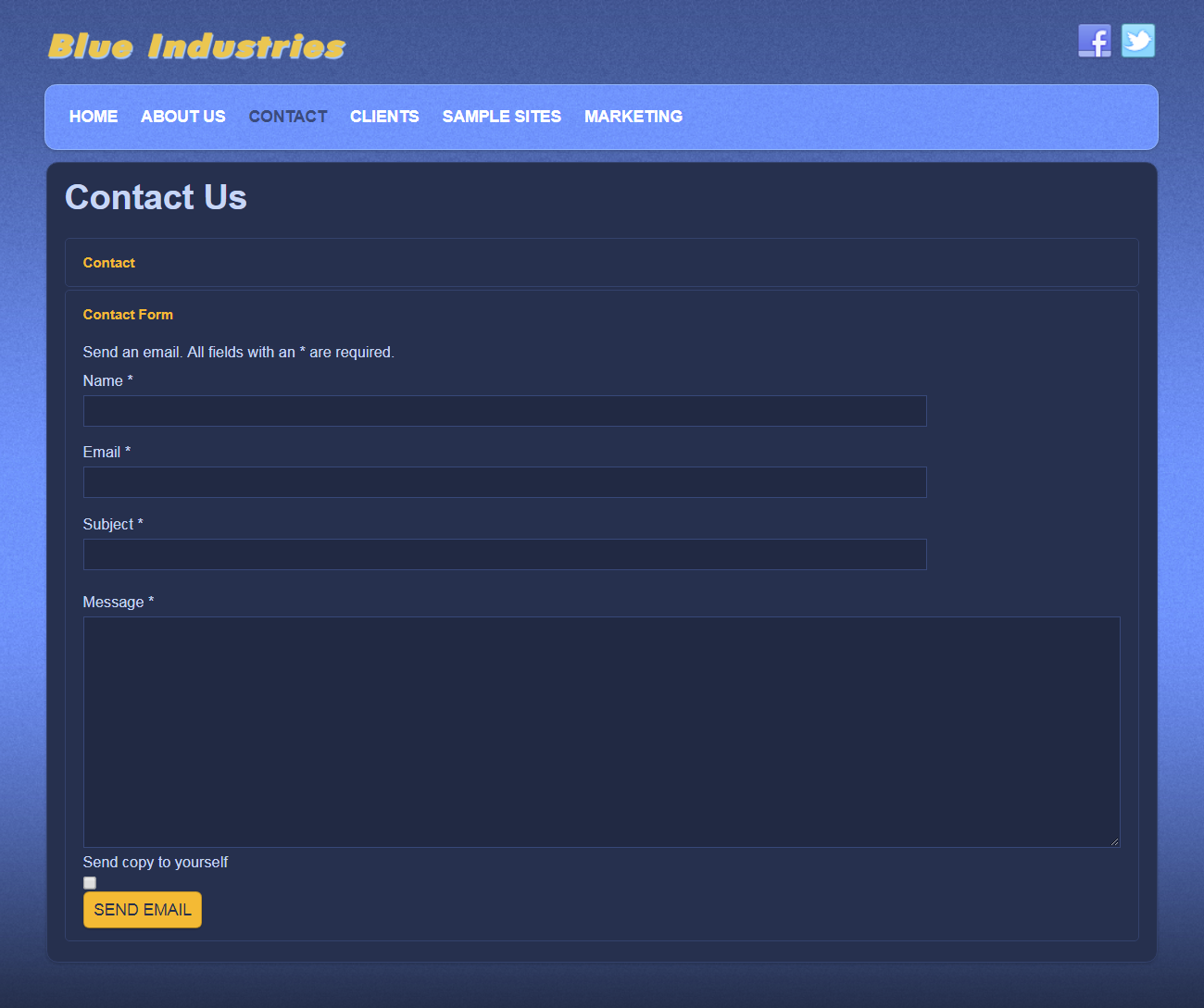 Blue Industries Services Contact Us form