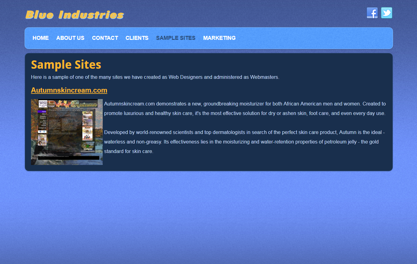 Blue Industries Services Sample Sites Page