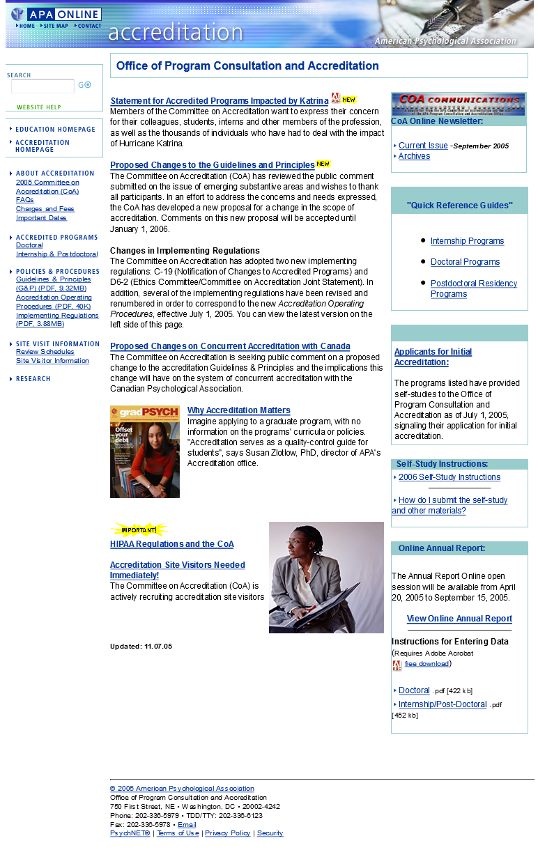 Psychological Teaching Programs Accreditation Hompage Page